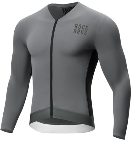 ROCKBROS Fahrradtrikot Radtrikot Langarm Herren, Atmungsaktiv und Schnelltrocknend, Elastisches Rennrad Trikot mit 3 Taschen und Reißverschluss für Radsport MTB Straße