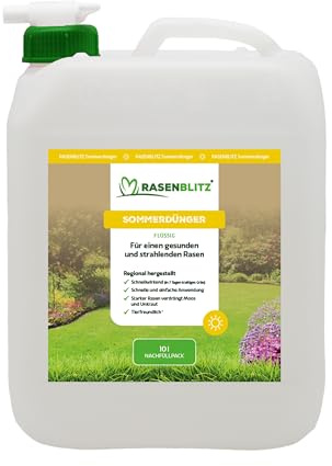 BodenLiebe RASENBLITZ Sommerdünger Nachfüllpack 10 L Rasendünger | für 500-1000 m², flüssiger Bio-Rasendünger gegen Trockenstress & blasse Stellen, nachhaltig & tierfreundlich