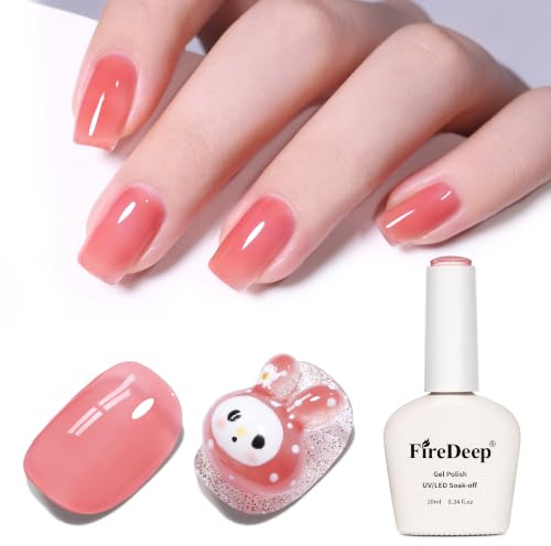 Firedeep Milk Tea Nude Pink Gel Polish Hema Free 0.34 OZ Same Color Same Top Cover Sheer Nude Pink UV Polish Art DIY at Home for Autumn and Winter