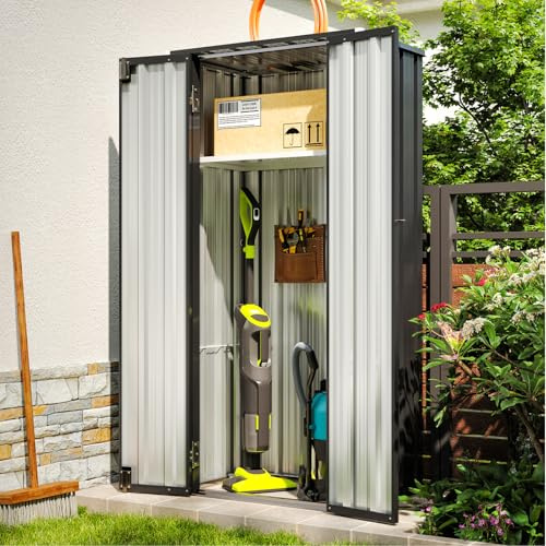 Aoxun Armoire de rangement d'extérieur en métal de 0,9 x 0,9 m, abri de jardin vertical en métal avec 3 couches étanches et 2 étagères réglables pour terrasse, jardin, garage, noir