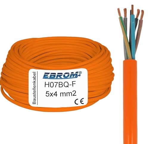 EBROM PUR Leitung H07BQ-F 5x4 mm² Polyurethan Kabel -ORANGE- Länge: 40 m | von 5 m bis 250 m - Baustellenkabel flexibel, sehr robust, PUR-Leitung, Industriekabel (auch Außenbereich) 5x4 mm2
