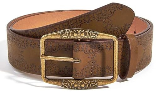 BelleFlair 1 Stück Western Gürtel Damen Braun, Ledergürtel mit Vintage Schnalle, Cowgirl Westerngürtel für Jeans Kleider, Cowboy Belt Damen mit Blumen Prägung, Modische Country Style Accessoires