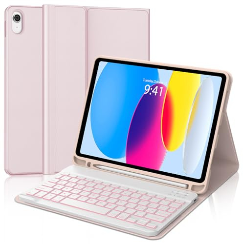 Occtingkind Per iPad A16 11 & 10 Gen Cover Tastiera con RGB Italiana | Con Retroilluminazione 7 Colori - Custodia Magnetica Keyboard, Utilizzo ottimale, Per iPad A16 Tastiera Rosa
