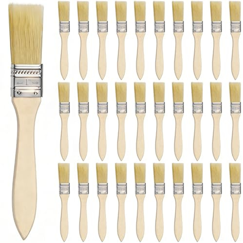 KGGZKG Lot de 30 Pinceaux Peinture 25mm Pinceau Plat Professionnel avec Manche en Bois pour Peinture Murale Ecailles Silicone Gesso Teintures Vernis Colles Bricolage