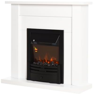 HOMCOM Chimenea Eléctrica 1000/2000W Decorativa para 20-25 ㎡ Blanco | con Marco, Temporizador, Termostato Integrado, Luz Regulable en 5 Niveles, Mando a Distancia, Efecto Llama Realista