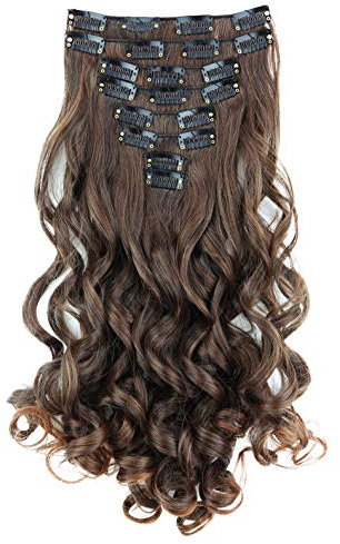 CAISHA XXL 8 Teiliges Set 45cm Langhaarige CLIP IN EXTENSIONS Synthetik Haarverlängerung Haarteil Voluminös Gelockt Braun Mix CES20-1