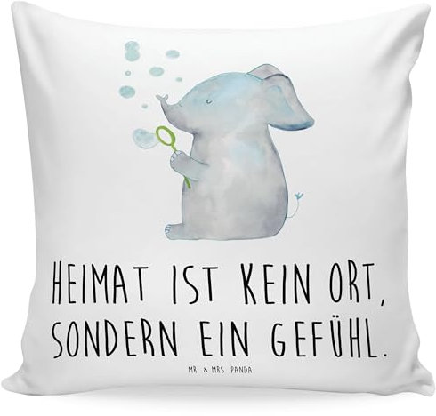 Mr. & Mrs. Panda Sofakissen Elefant Seifenblasen - Geschenk, sitzkissen, Kissenhülle 40x40, Kopfkissen, Tiere, Elefanten, Tiermotive, lustige