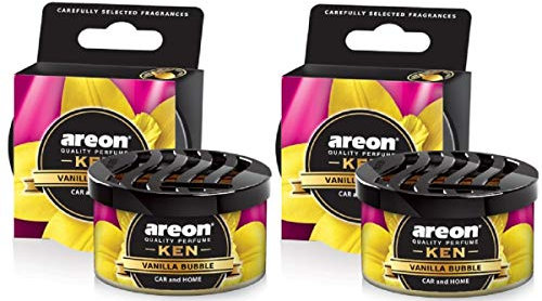 AREON Ken Car Air Freshener Vanilla Bubble Gum Tin Top Up Adjustable Vented Lid Multi Pack of 2