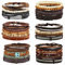 MILAKOO PU Lederarmbänder Herren 26 PCS Holzperlen Armband Set geflochten Punk Armreif verstellbar