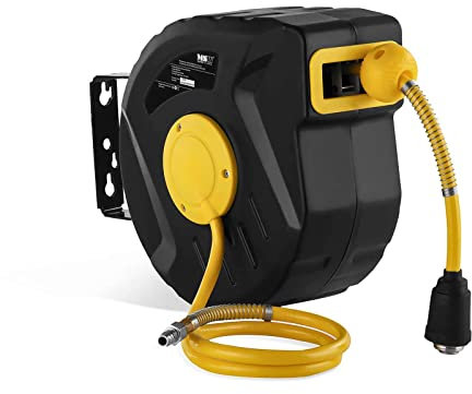 MSW Enrouleur De Tuyau Air Comprimé Dévidoir Tuyau Pneumatique PRO-A 10 (Pivotant sur 180°, 10 m + 1 m, Raccord 1/4, Filet 1/4 NPT/BSPT, PVC)