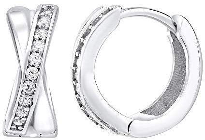 SILVEGO QR440 Damen-Ohrringe Sterling-Silber 925/1000 Huggies Audrey mit klaren Zirkonia