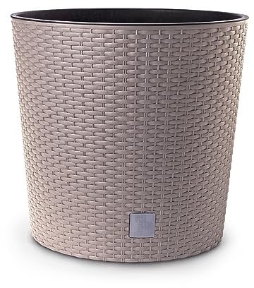 HappyFlower MultiProject Blumentopf Pflanzkübel inkl. Einsatz rund Rattan-Optik 4 Größen 4 Farben Übertöpfe (400, Beige)