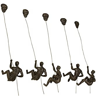5 x Große Bronze, Klettern, Abseitung, Ornamente, hängend, Figuren, 5 Stück, Klettern, Männer, Wallhanging, Figuren, Skulptur, Wandkunst, Harz und Metall