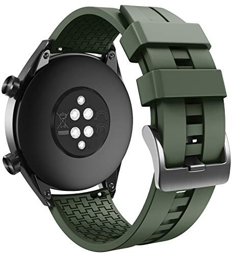 ANBEST Bracelet pour Huawei Watch GT 4/GT 3/GT 2/GT 46mm Bracelet, Silicone Bracelet de Remplacement pour Huawei Watch 3/3 Pro/GT Active/Sport/Classic, Vert Armée