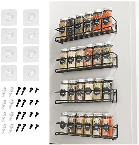 Gewürzregal Wand 4-Teiliges Set Metall Gewürzständer, Schwarz Gewürzregal Hängend Ohne Bohren, Benutzt als Küchenschrank Organizer Küchenregal Wand Küchenregal Für Gewürze, 29 x 6 x 6.5 cm