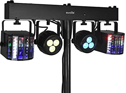 EUROLITE LED KLS-120 FX Kompakt-Lichtset | DMX-Lichteffektleiste mit 2 rotierenden LED-Derbys und 2 LED-Scheinwerfer