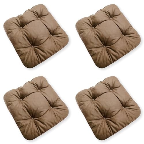 4L Textil 4er Set Stuhlkissen mit Bändern Indoor & Outdoor Sitzkissen 45x45 Gartenstuhlauflagen Sitzauflagen Bodenkissen 40x40 (Braun, 4er Set | 40x40 cm)