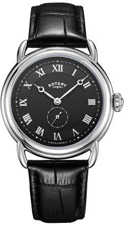 Rotary Vintage Herren-Armbanduhr mit schwarzem Lederband und schwarzem Zifferblatt GS02424/04, Armband