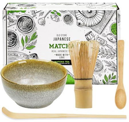 Juego de 4 batidores de té matcha japonés, con batidor de 100 puntas, cuchara tradicional, cuchara de té y cuenco de cerámica para matcha, accesorio de ceremonia de té para hacer matcha