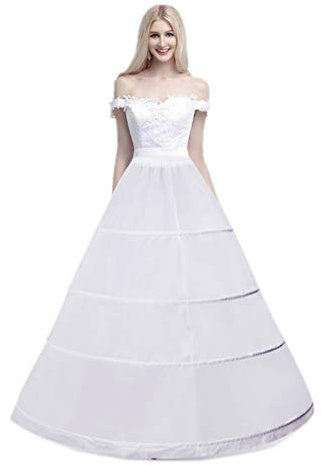 Hoseirty Damen 4 Reifen Petticoats A-Linie Bodenlang Unterrock Crinoline für Hochzeit Ballkleid Weiß, weiß, One Size