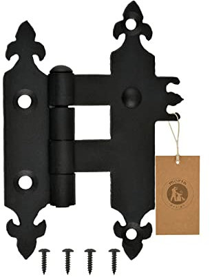 MORIA DESIGN Rustikal Kreuzgehänge 2,5 x 80 x 120 mm, Scharniere für Fensterläden, Gartentore, Werkzeughäuser, Kinderhäuser, Gartenräuchereien, Gartenhäuser, Pulverbeschichtet, Schwarz