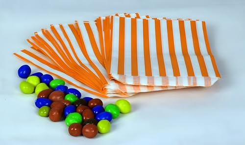 Pick n Mix Shop Papiertüten für Süßigkeiten, gestreift, 12,7 x 17,8 cm, Orange, 50 Stück