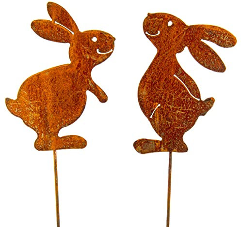 Blümelhuber 2 kleine Edelrost Gartendeko Roststecker Osterdekoration Draußen - Hasen Deko Frühling - Perfekte Deko für Garten oder Haustür