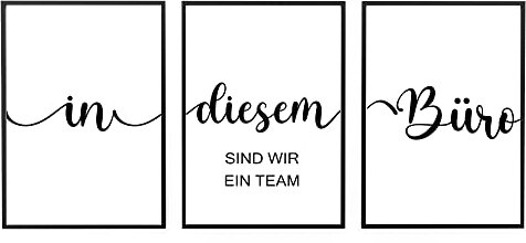 3er Set Poster In diesem Büro Team Motivation Poster Zuhause Handmade Office Büro Bild Wanddeko Bild Leinwand Minimalistisch Schwarz Weiß (3 x 50x70cm)