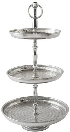 Riess Ambiente Elegante Etagere Orient 48cm Silber Hammerschlag Design mit DREI Etagen Servierständer Obstschale 3 Ablagefächer