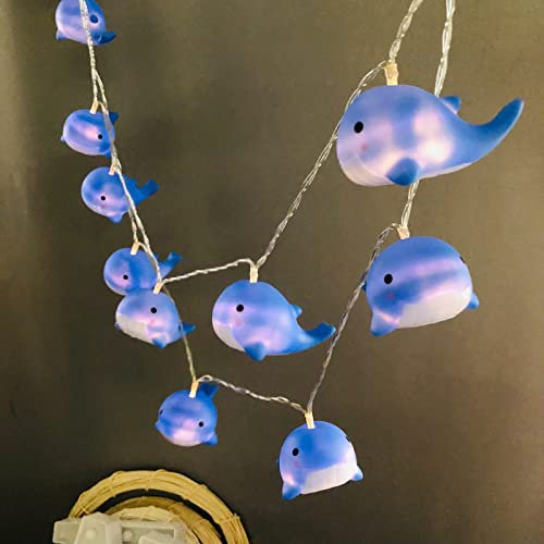 Riaxuebiy Niedliche Blauwal Lichterketten Batteriebetriebenes Nachtlicht für Indoor Outdoor Halloween Weihnachten Thanksgiving Home Party Kinder Kinder Schlafzimmer Dekoration (1.65M/10LED, Blauwal)