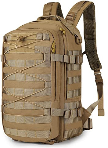 HUNTVP 20L Taktischer Rucksack Militär Daypack Wasserabweisend MOLLE Klein Reiserucksack Bundeswehr Sportrucksack Radrucksack für Herren Damen Fitness Radfahren Outdoor, Braun