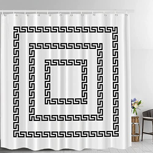 Batmerry Greek Antique Shower Curtain,Greek Key Pattern Shower Curtain,Waterproof Fabric Shower Curtains for Bathroom with 72x72 inches.