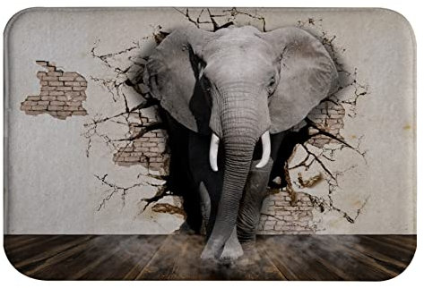 A.Monamour rutschfest Saugfähig Badematte Elefant Der Aus Dem Tier Thema Der Wand 3D Kunst Herauskommt Weich Flanell Badezimmerteppich Badteppich Badvorleger Badewanne Dusche Duschvorleger 40x60cm