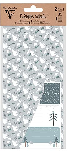 Clairefontaine 20038C - Korrespondenzset mit 2 Geschenkumschlägen 11x22 cm, Polarweihnacht, 1 Set