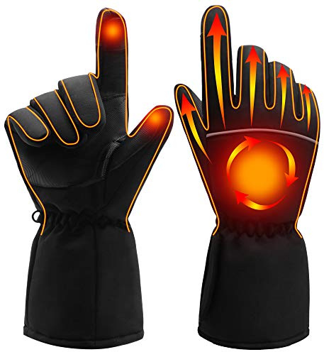 GEMSTONEGO Heated Gloves for Men Women - Electric Hand Warmers with Waterproof Windproof Touchscreen - Winter Warm Heated Thermal Gloves for Hiking Skiing Outdoor Sports
