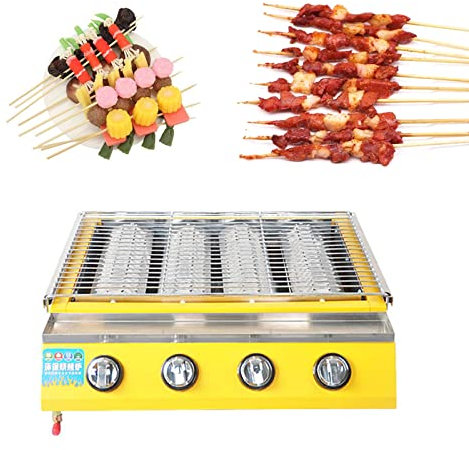 Super Grills 4 Burner Stainless Steel Table Top Gas Barbecue BBQ Grill with Grease Tray Portable and Cast Iron Grill, Uniform Heat Distribution, for Outdoor, Tabletop, Kitchen,Yellow,58x40x20cm