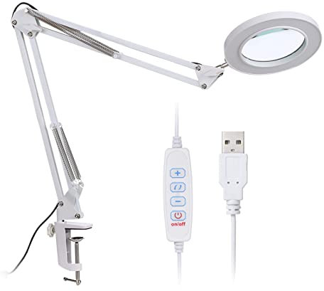 Ailgely LED Lupenleuchte mit Klemme, 72 LED Lupe mit Licht, Schwenkarm, 8X Vergrößerungslampe, 3 Farbmodi, 10-stufig Dimmbar, USB-Anschluss, Arbeitsplatzlampe, Lupe zum Lesen, Basteln
