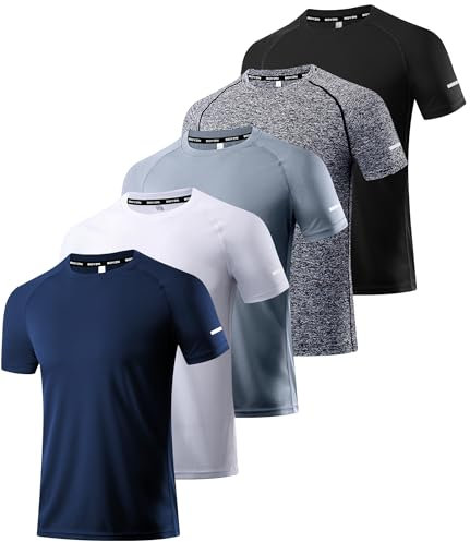 5er Pack Sport Tshirts Herren Kurzarm T-Shirts Funktionsshirt Laufshirt Schnelltrocknend Atmungsaktive Sport Shirt Fitnessshirt Trainingsshirt für Running Workout Bodybuilding 5P02-2XL