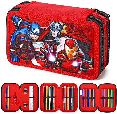 Marvel Avengers 3 Tier Large Pencil Case Multi Compartment School Supplies Stationery Colouring Pens Pencils Sets
