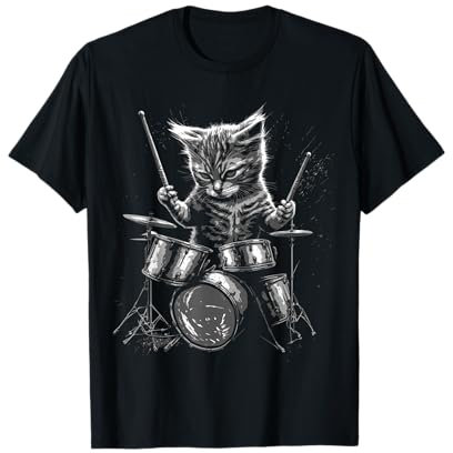 Kätzchen Rock Band Schlagzeuger Katze spielt Schlagzeug T-Shirt