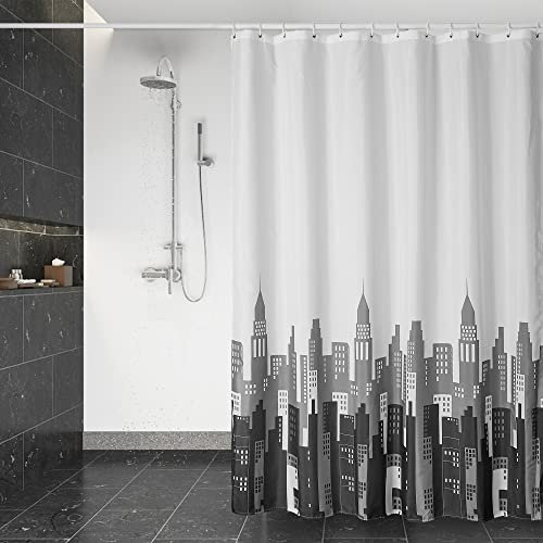 DUFU Wasserdichter Duschvorhang, Waschbar Schnelltrocknend Textil Stoff Polyester Badewanne Vorhang mit 12 Duschvorhängeringen, Transparent Duschvorhang (180 x 200 cm)