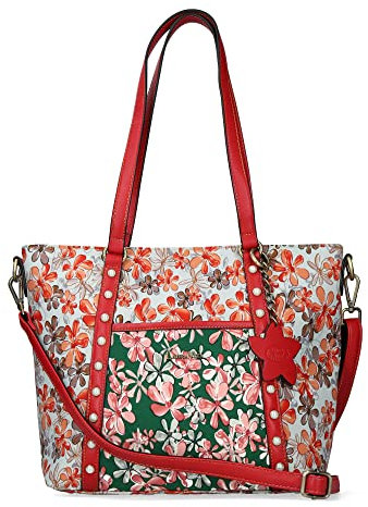 Laura Vita Damen Shopper Henkeltasche Handtasche Perlen Blumen Blüte Trend Athea, Farbe:Rot
