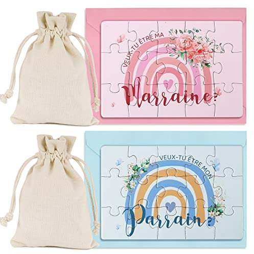 2Pcs Puzzle Demande Parrain Marraine Casse Tete Idée Cadeau “Veux-tu être Mon Parrain”“Veux-tu être ma Marraine”pour Annonce Naissance Bébé Futur Parrain Marraine Baptême avec Enveloppe Sachet