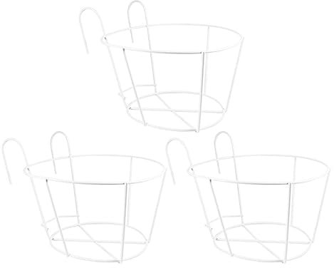Cabilock Hanging Flower Pot Holder Set of 3 Medium White Metal Iron Planter for Balcony Detachable Hooks for Outdoor Garden Decoration