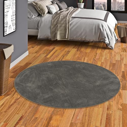 Pergamon Luxus Super Soft Hochflor Langflor Teppich Rund Flauschig Weich Wohnzimmer Schlafzimmer Melia Anthrazit