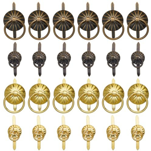 GORGECRAFT 40Stk 4 Stile Metallklammern Kleine Ringgriffe Blumengriffringe Miniklammern Aus Papier Für Dekorative Schmuckschatullen Truhen Schubladen Schränke Mini-Tagebücher Aufbewahrung Dekoration