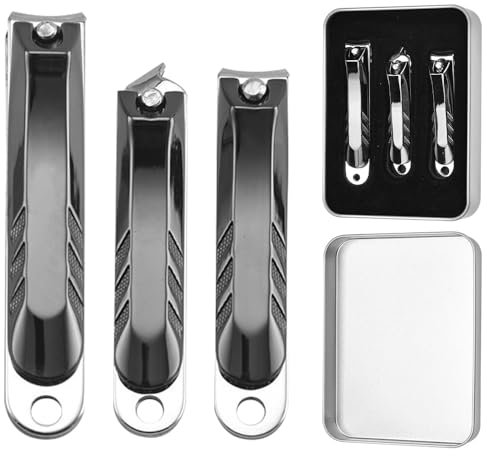 CAREDGO Nagelknipser Set, 3 Stück Nagelschneider Nagelknipser mit Behälter in 3 Modell Nail Clipper Knipser Nägel Grau Nagelclips Zehennagelknipser für Fußnägel und Fingernägel