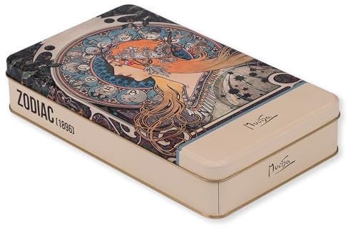 NOTIQUE Blechdose Metalldose mit Deckel, Nostalgic Art Dose Box, Keksdose, Vorratsdose für Kleinigkeiten – Kollektion Herbarium (Alfons Mucha - Zodiac)