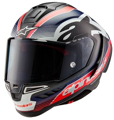 Alpinestars Race Helm Supertech R10 Team Motorradhelm Integralhelm Carbonhelm, BLACK CARBON RED BLUE MATT, M