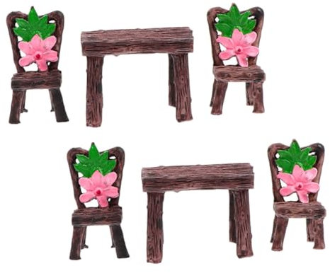 KONTONTY 2 Sätze Tisch und Stühle aus Holzimitat Miniatur-Stuhlmodell Mini-Gartenmöbel kunstharz Home Decor Ornament Modelle Desktop-Dekoration Gartenmöbelverzierungen draussen schmücken